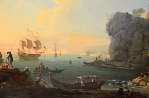 Antiquités - Port landscape - Workshop of Charles François Lacroix of Marseille (1700 - 1782)